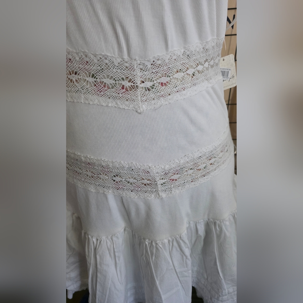 NWT Free People White Lace-Trim Spaghetti-Strap Mini Dress - Picture 3 of 11